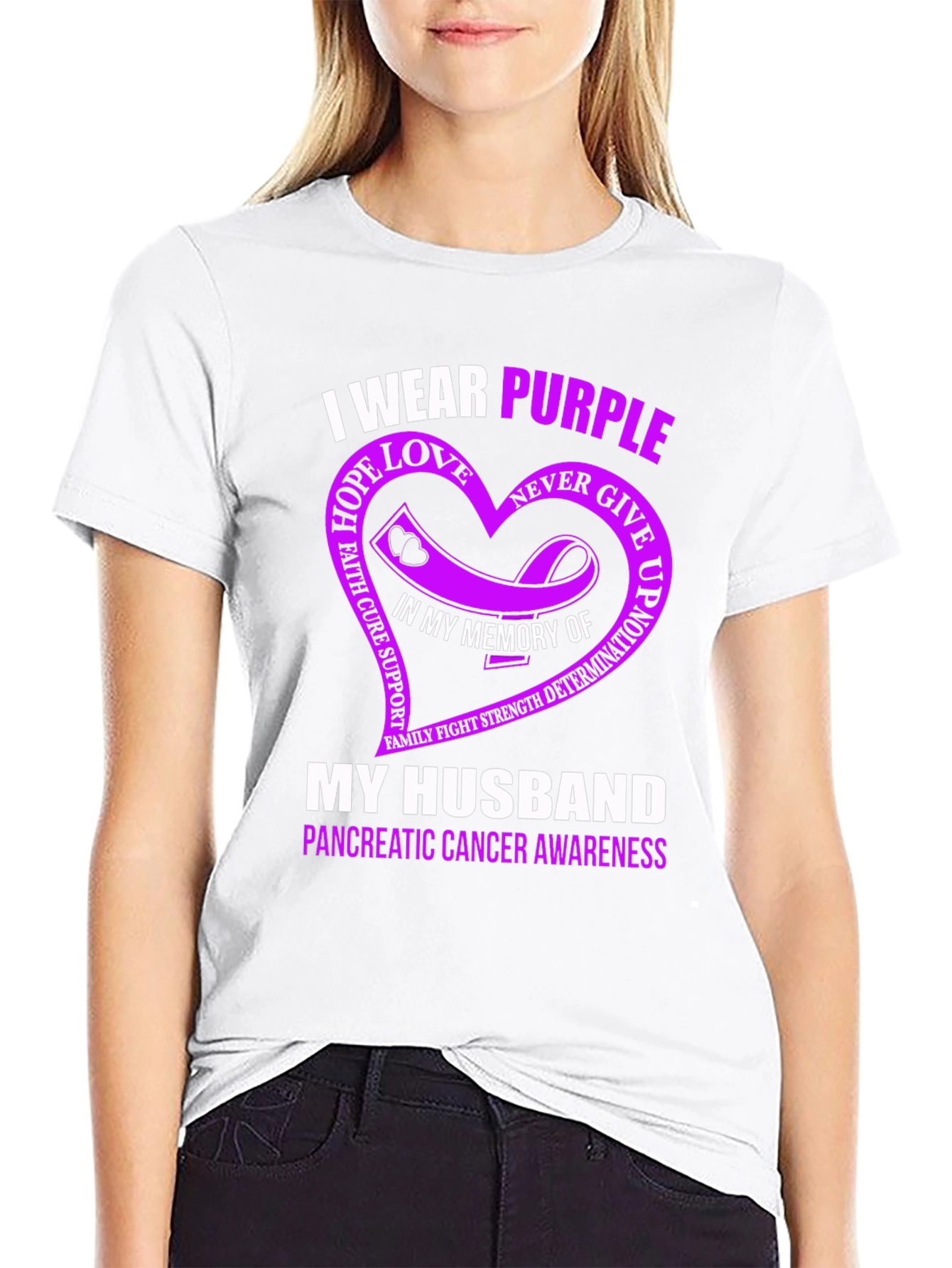 I Wear Purple My Husband Pancreatic Cancer Awareness T-Shirt