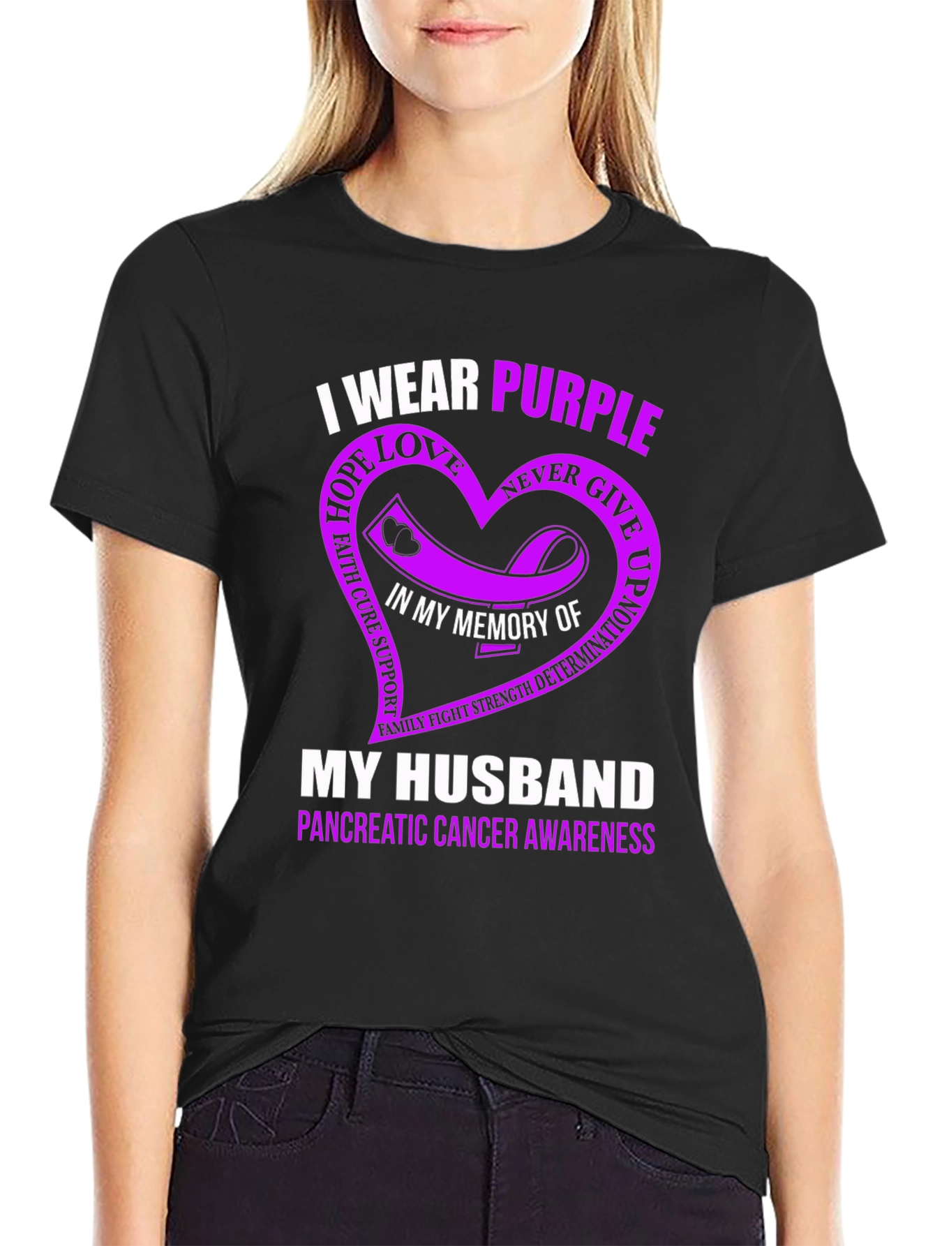 I Wear Purple My Husband Pancreatic Cancer Awareness T-Shirt