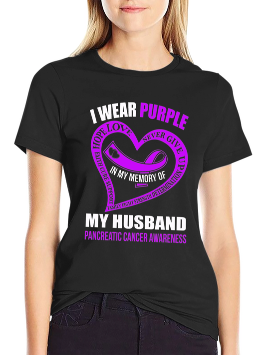 I Wear Purple My Husband Pancreatic Cancer Awareness T-Shirt