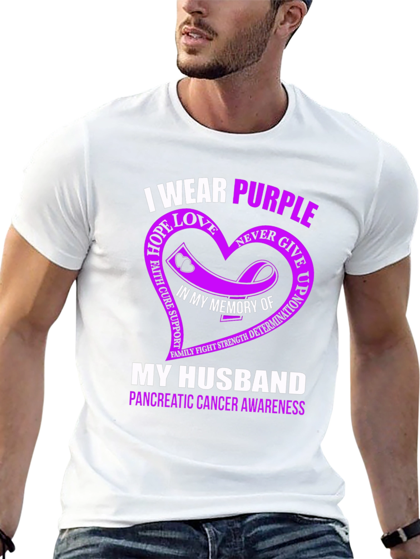 I Wear Purple My Husband Pancreatic Cancer Awareness T-Shirt
