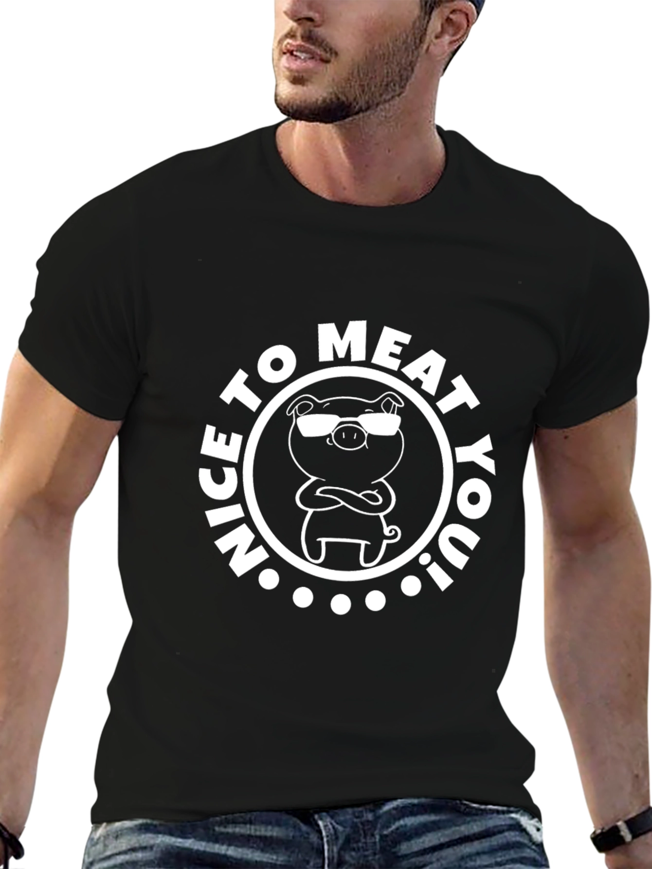 Funny Pig Nice To Meat You T-Shirt - Black