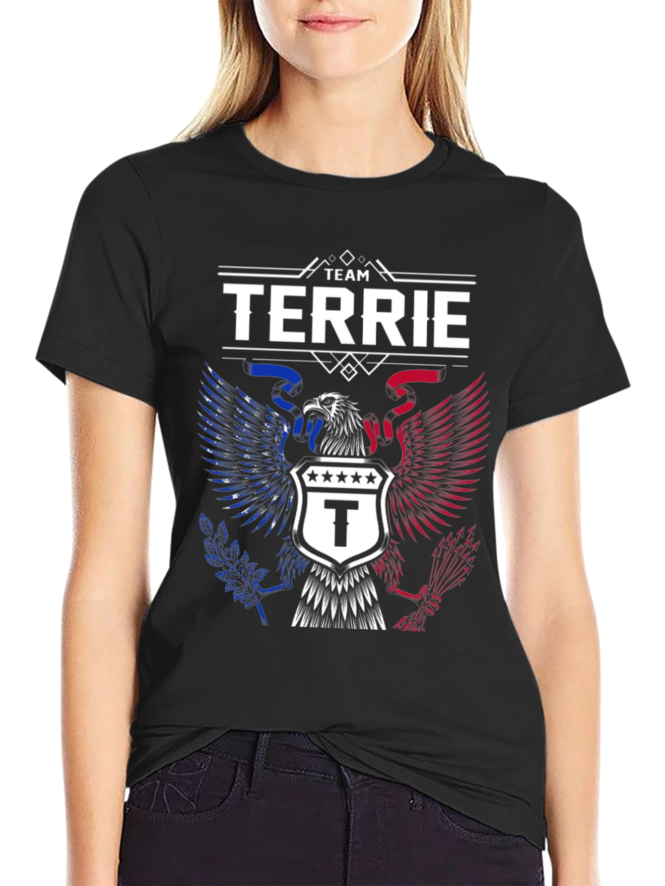 Team Terrie Patriotic Eagle Crest Black T-Shirt