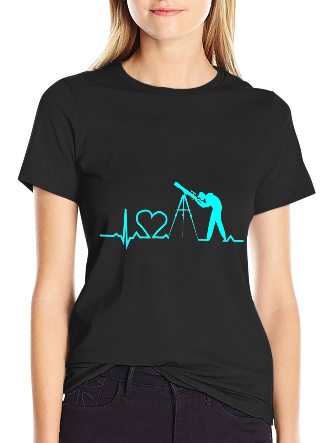 Telescope Heartbeat Graphic Tee - Astronomy Lover Shirt