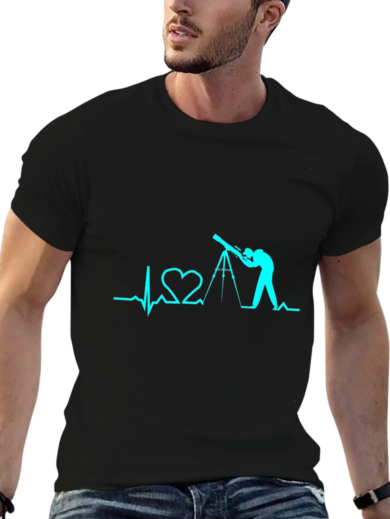 Telescope Heartbeat Graphic Tee - Astronomy Lover Shirt