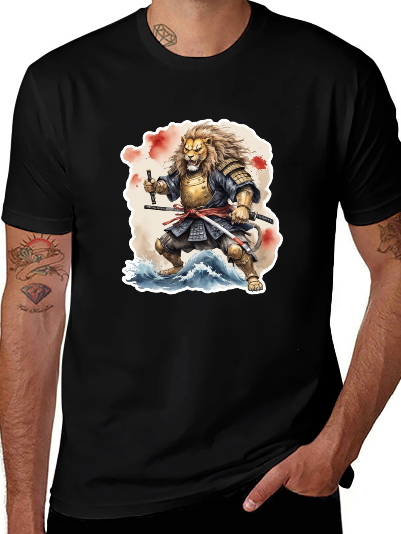 Samurai Lion Black T-Shirt