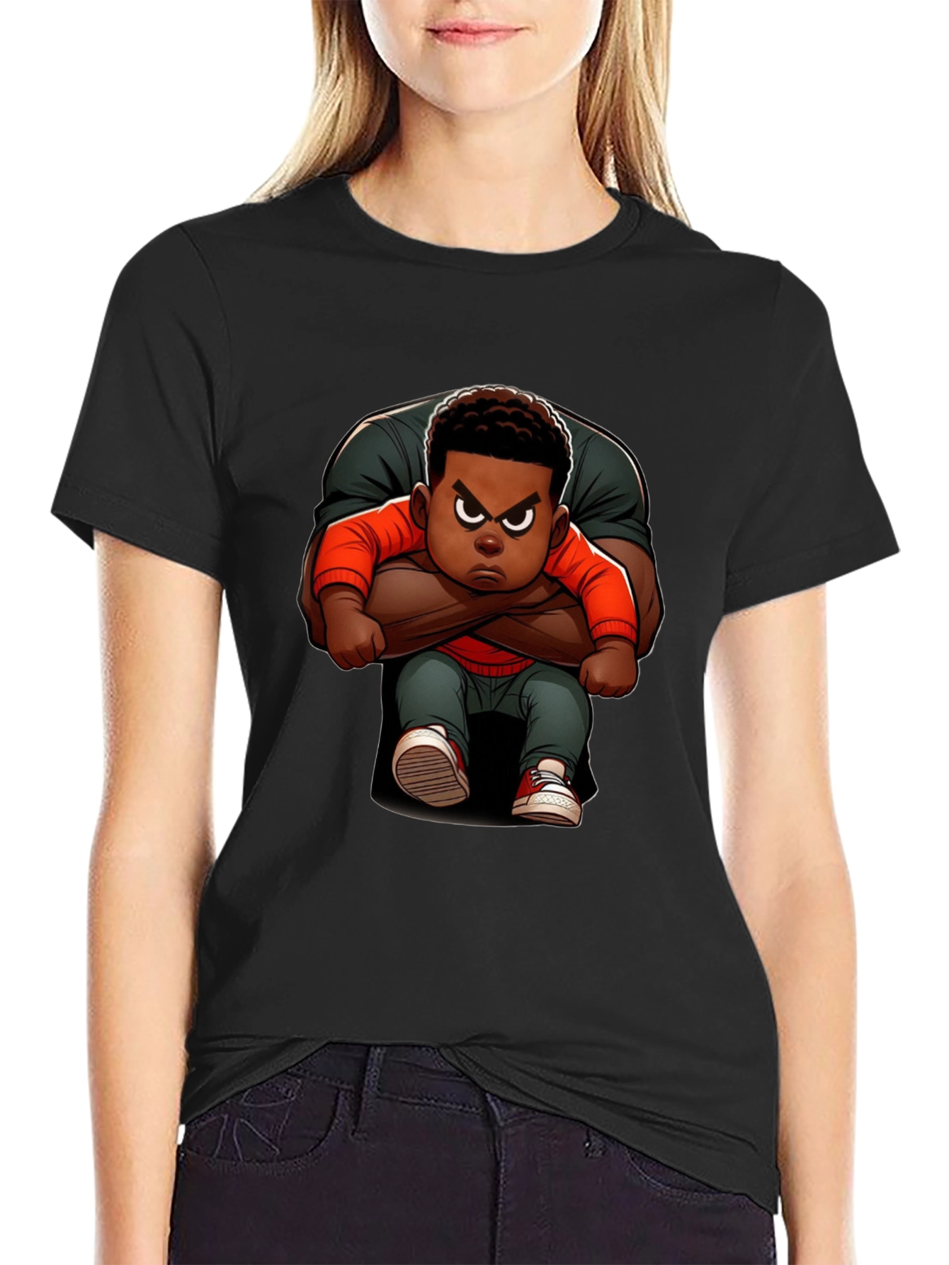 Cartoon Character Graphic Black Tee
