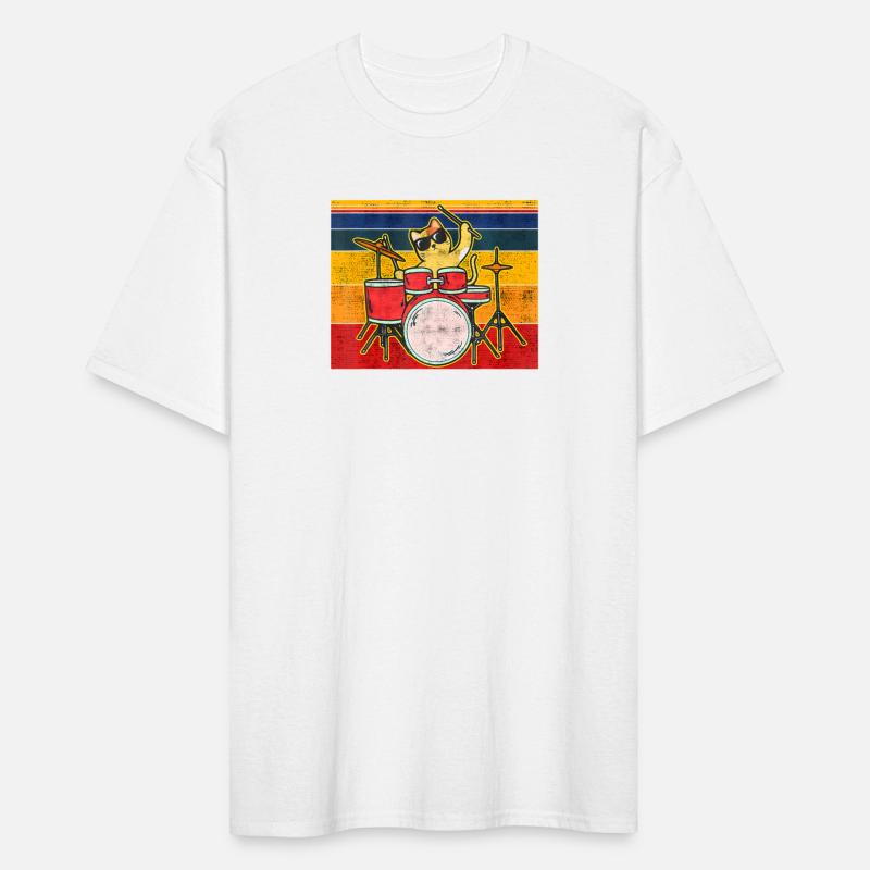 Cat with drums sunglasses and drumstick musician