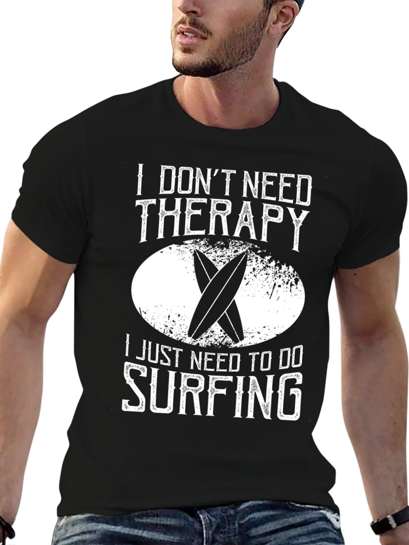 Surfing Therapy T-Shirt - Black Cotton Tee
