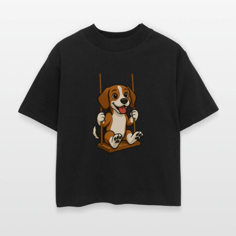 Cheerful beagle dog on swing playground