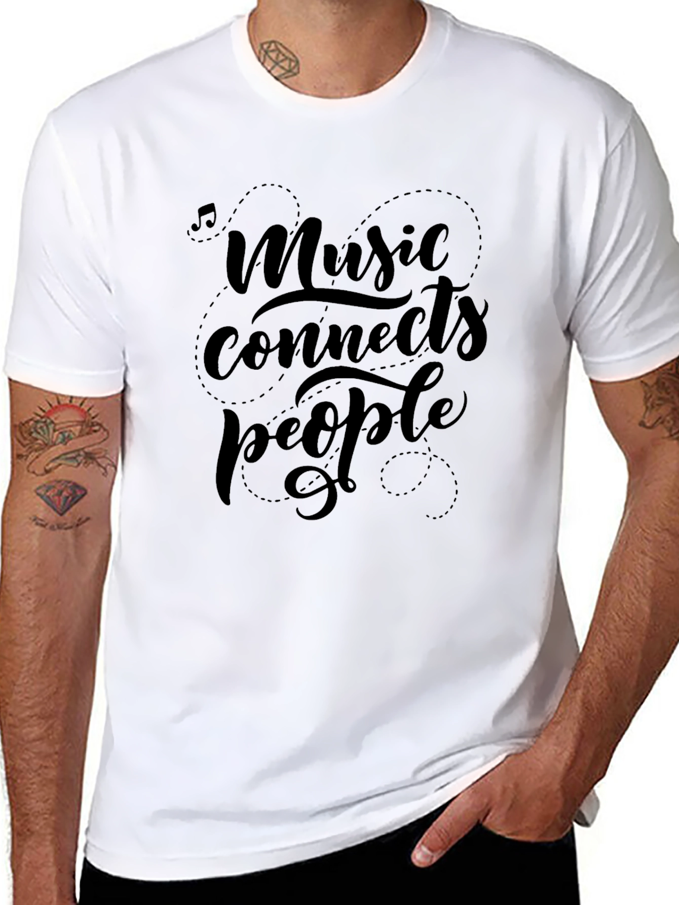 Music Connects People Black Graphic Tee Shirt