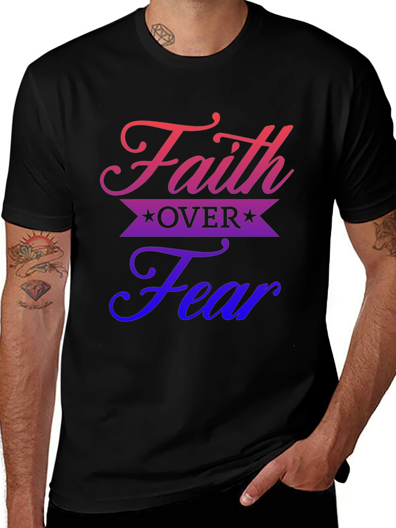 Faith Over Fear Graphic Print Black T-Shirt