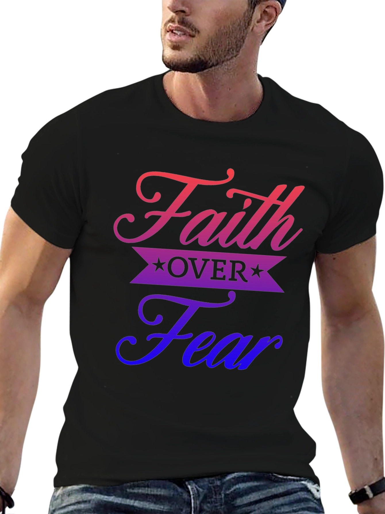 Faith Over Fear Graphic Print Black T-Shirt