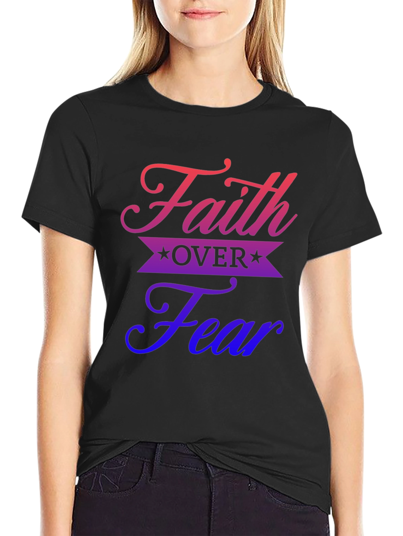 Faith Over Fear Graphic Print Black T-Shirt