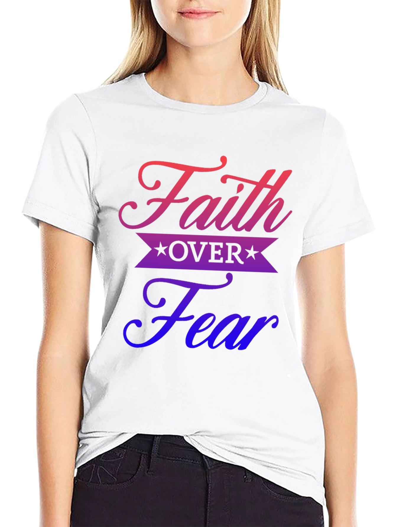 Faith Over Fear Graphic Print Black T-Shirt