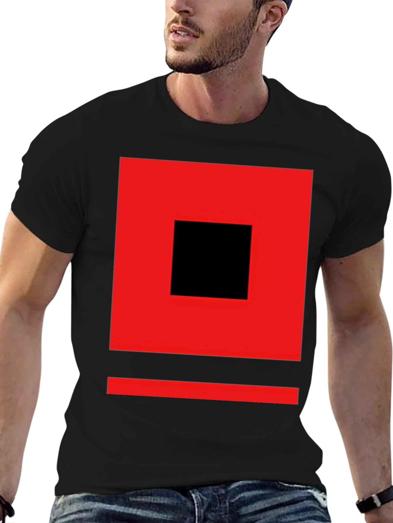 Geometric Graphic Tee - Modern Red & Black Design