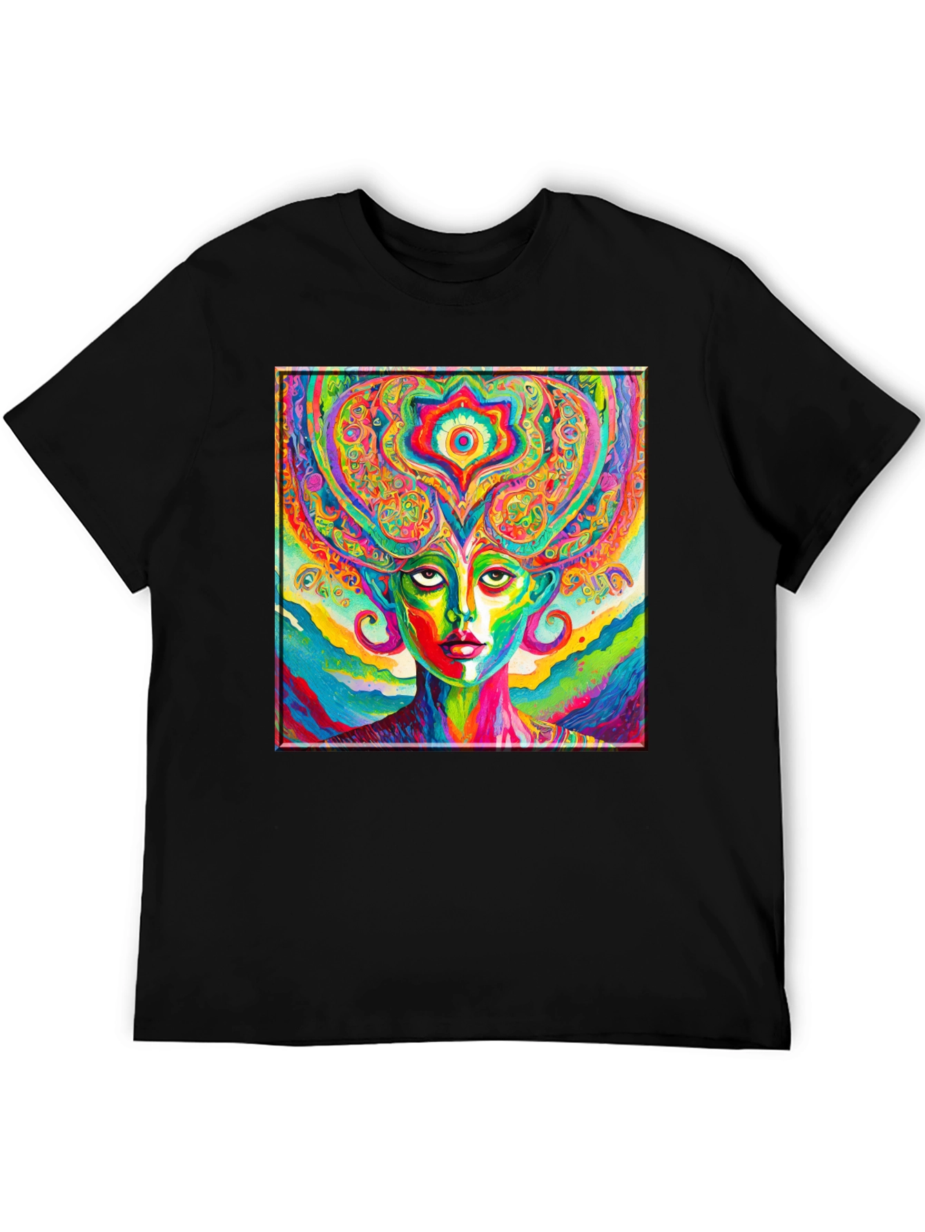 Psychedelic Woman Graphic Black T-Shirt