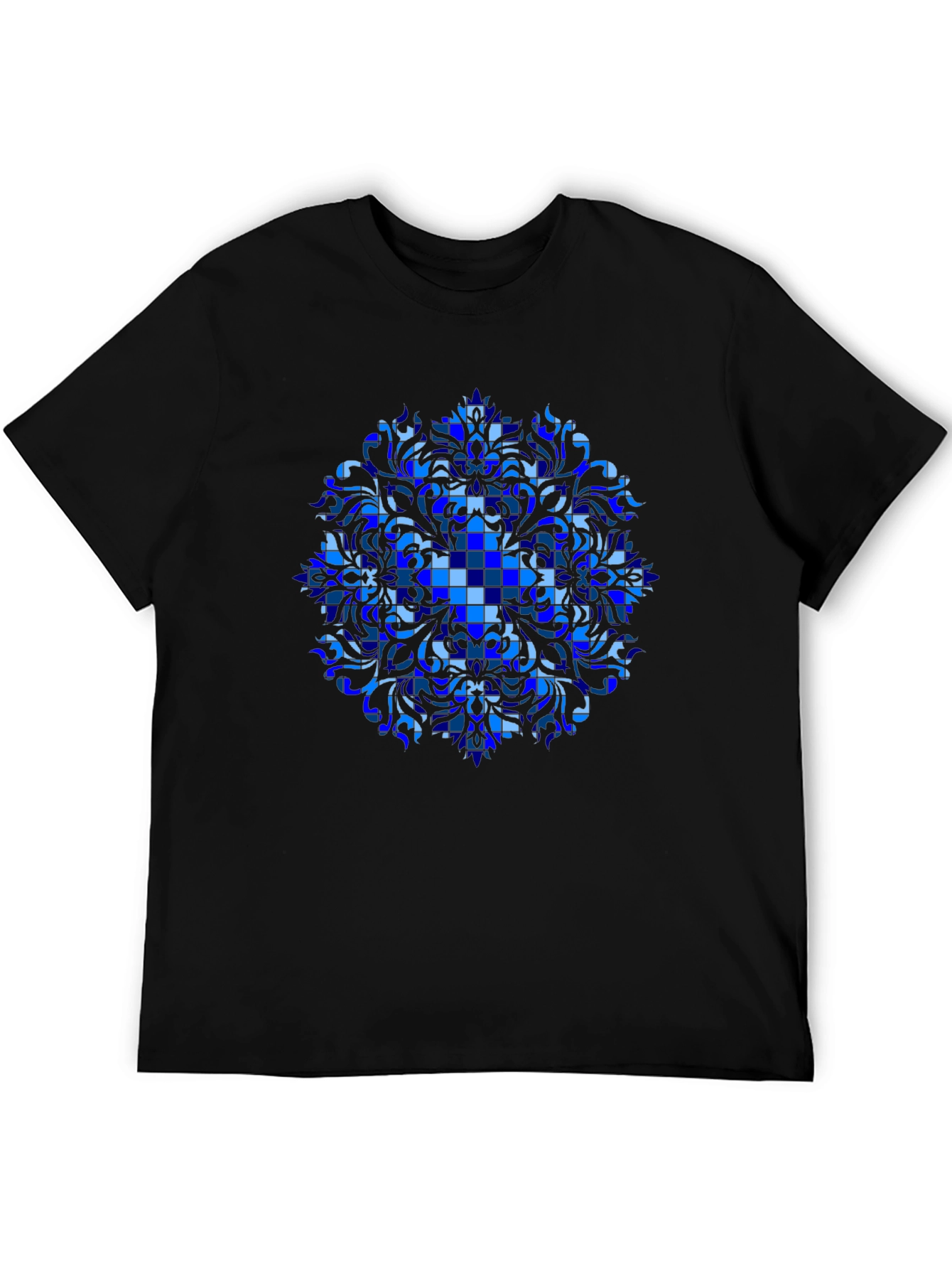 Blue Geometric Mandala Graphic T-Shirt