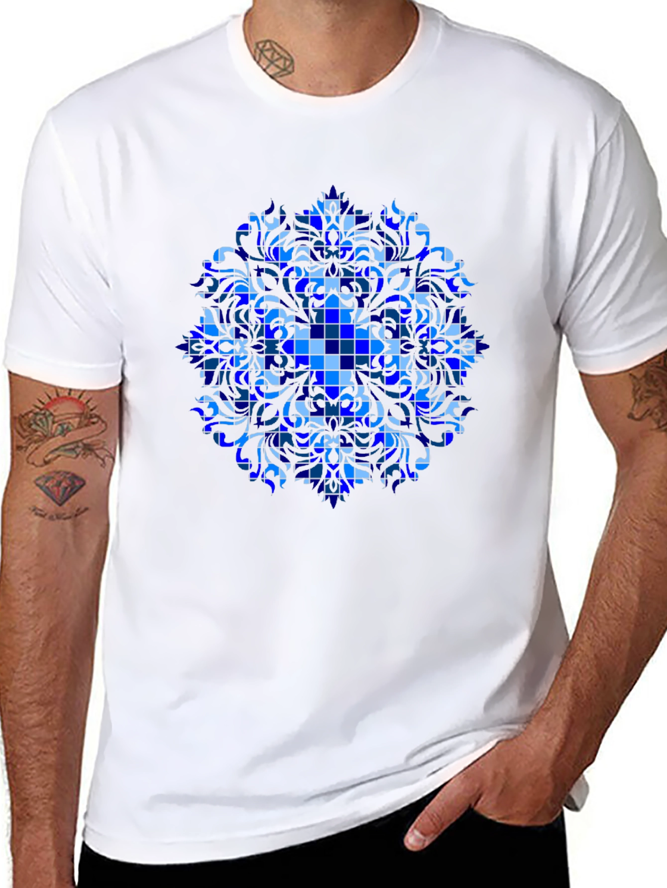 Blue Geometric Mandala Graphic T-Shirt