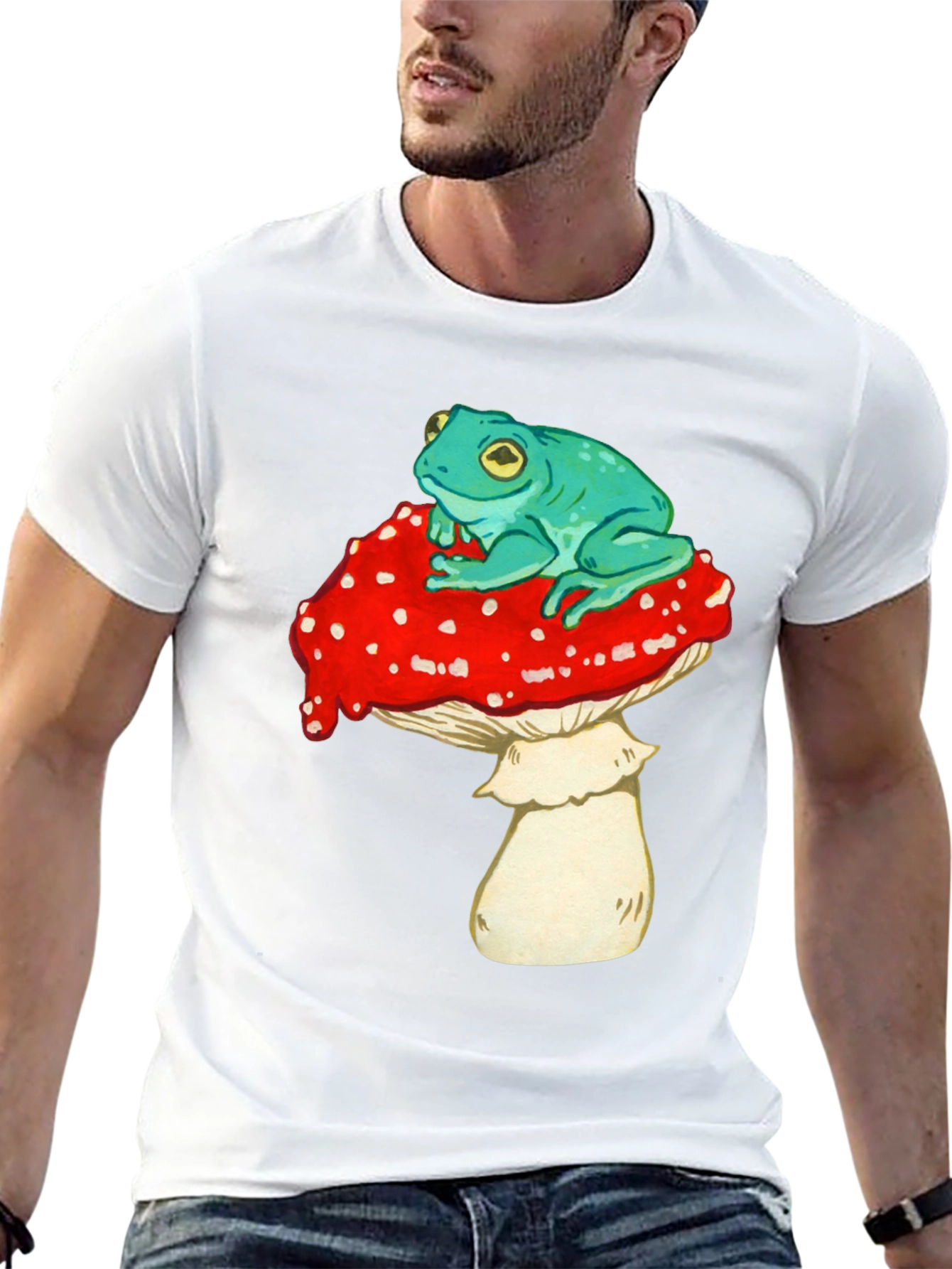 Frog on Mushroom Graphic Tee - Black T-Shirt