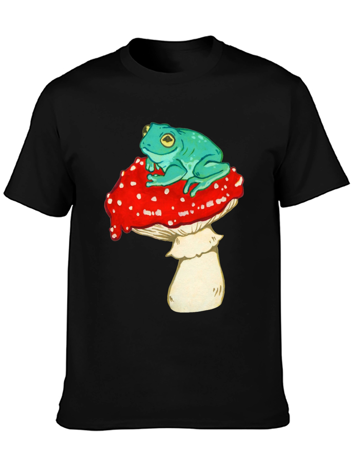 Frog on Mushroom Graphic Tee - Black T-Shirt