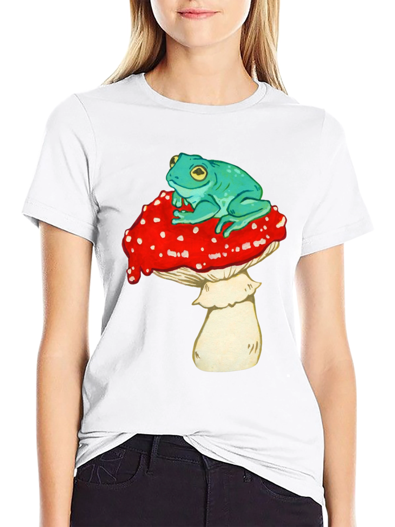 Frog on Mushroom Graphic Tee - Black T-Shirt