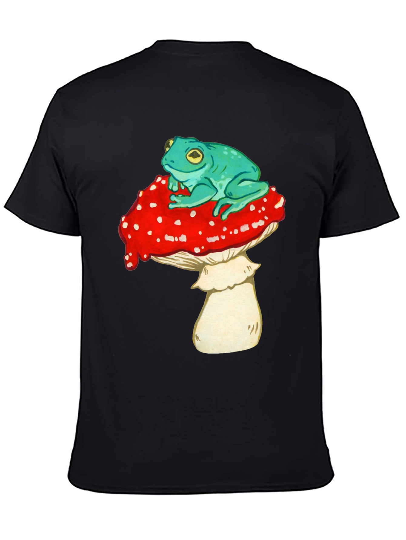 Frog on Mushroom Graphic Tee - Black T-Shirt