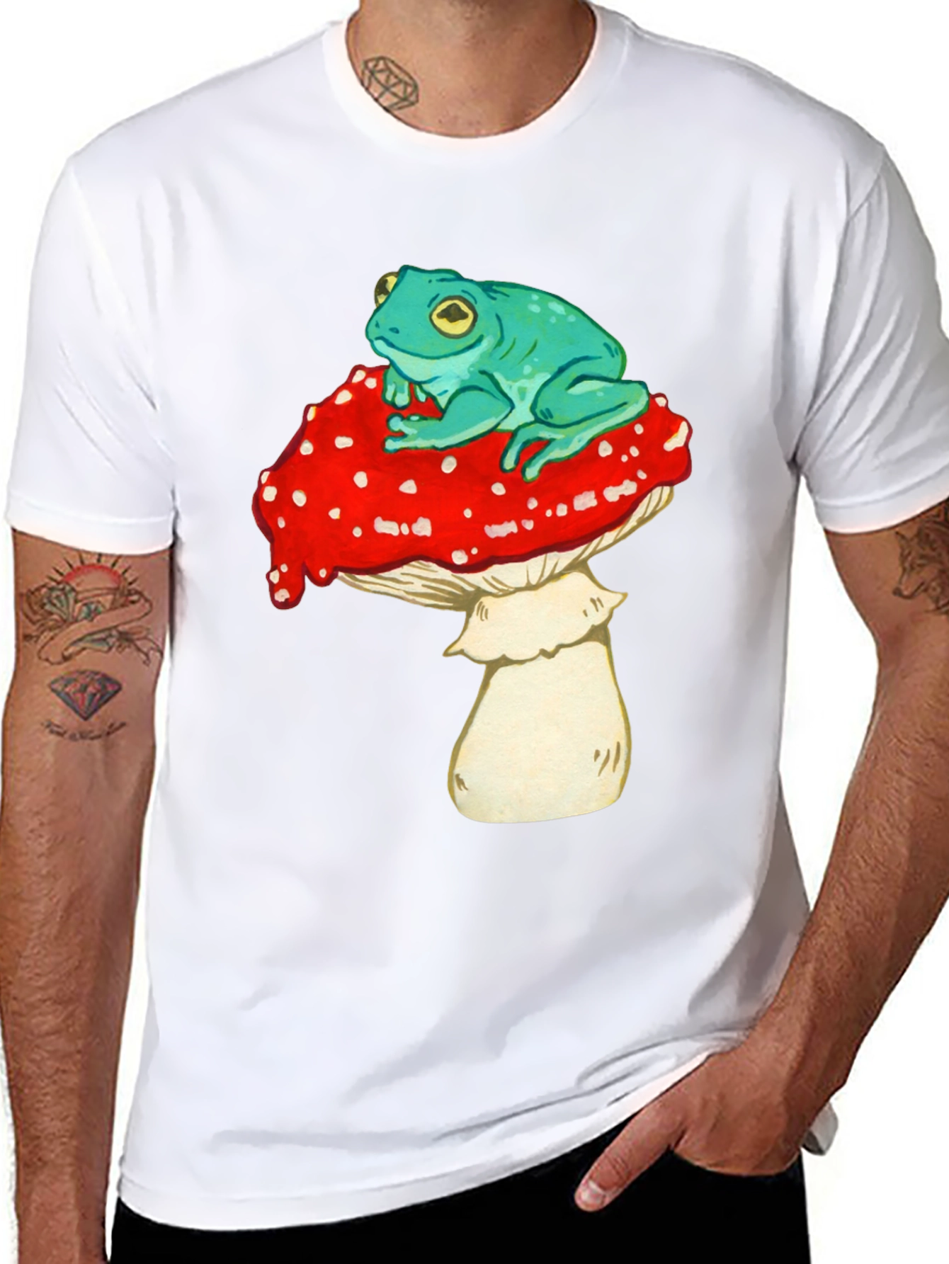 Frog on Mushroom Graphic Tee - Black T-Shirt