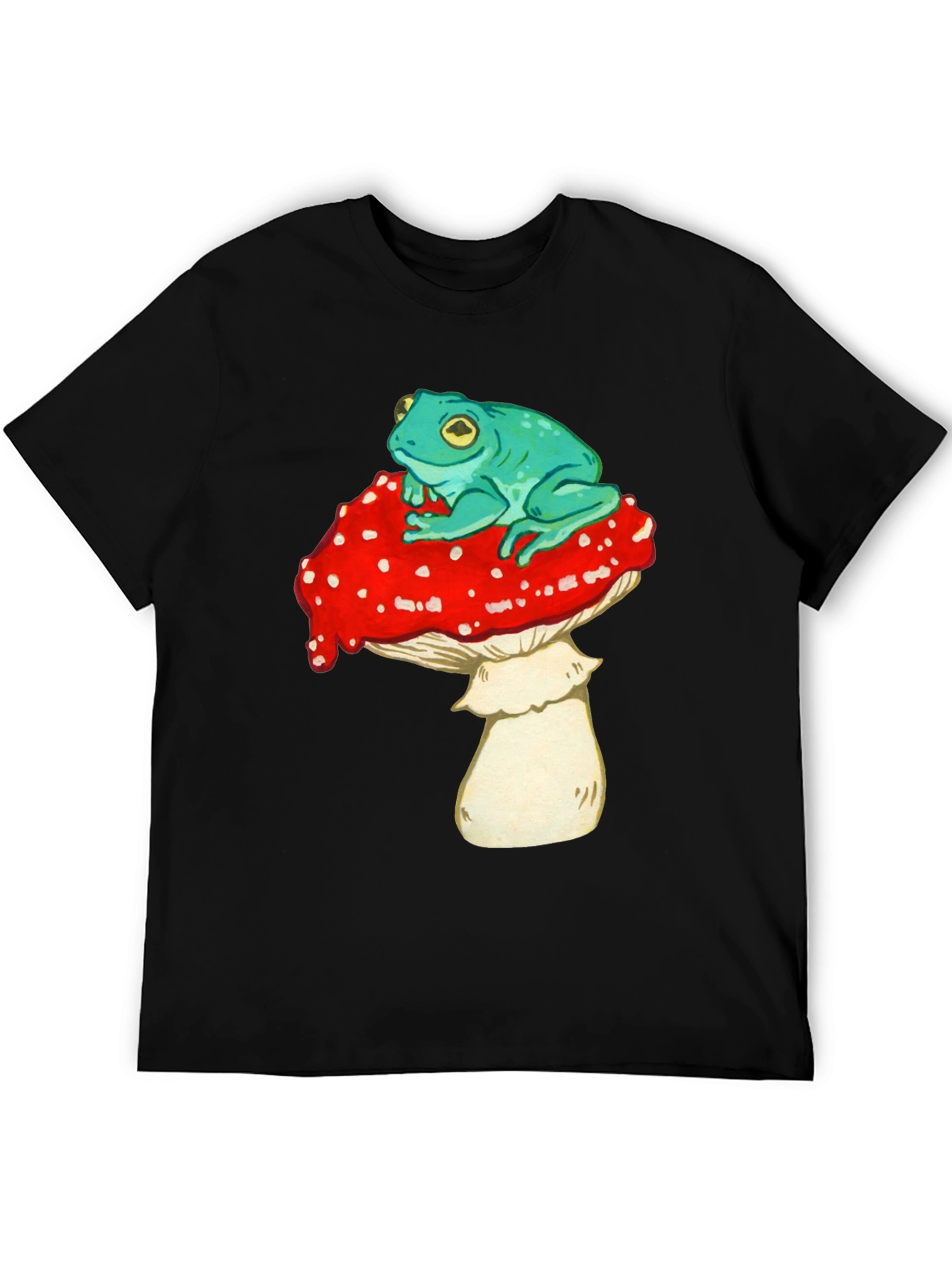 Frog on Mushroom Graphic Tee - Black T-Shirt