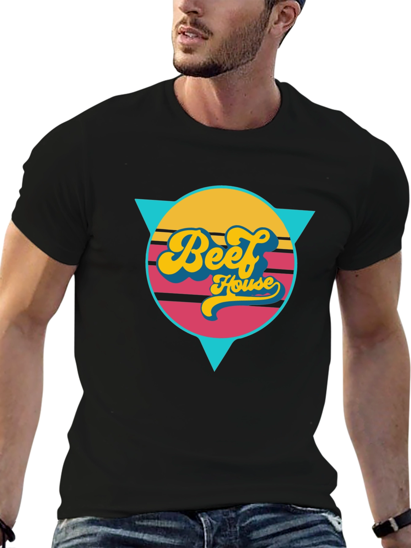 Retro Beef House Graphic Tee - Black Casual Shirt