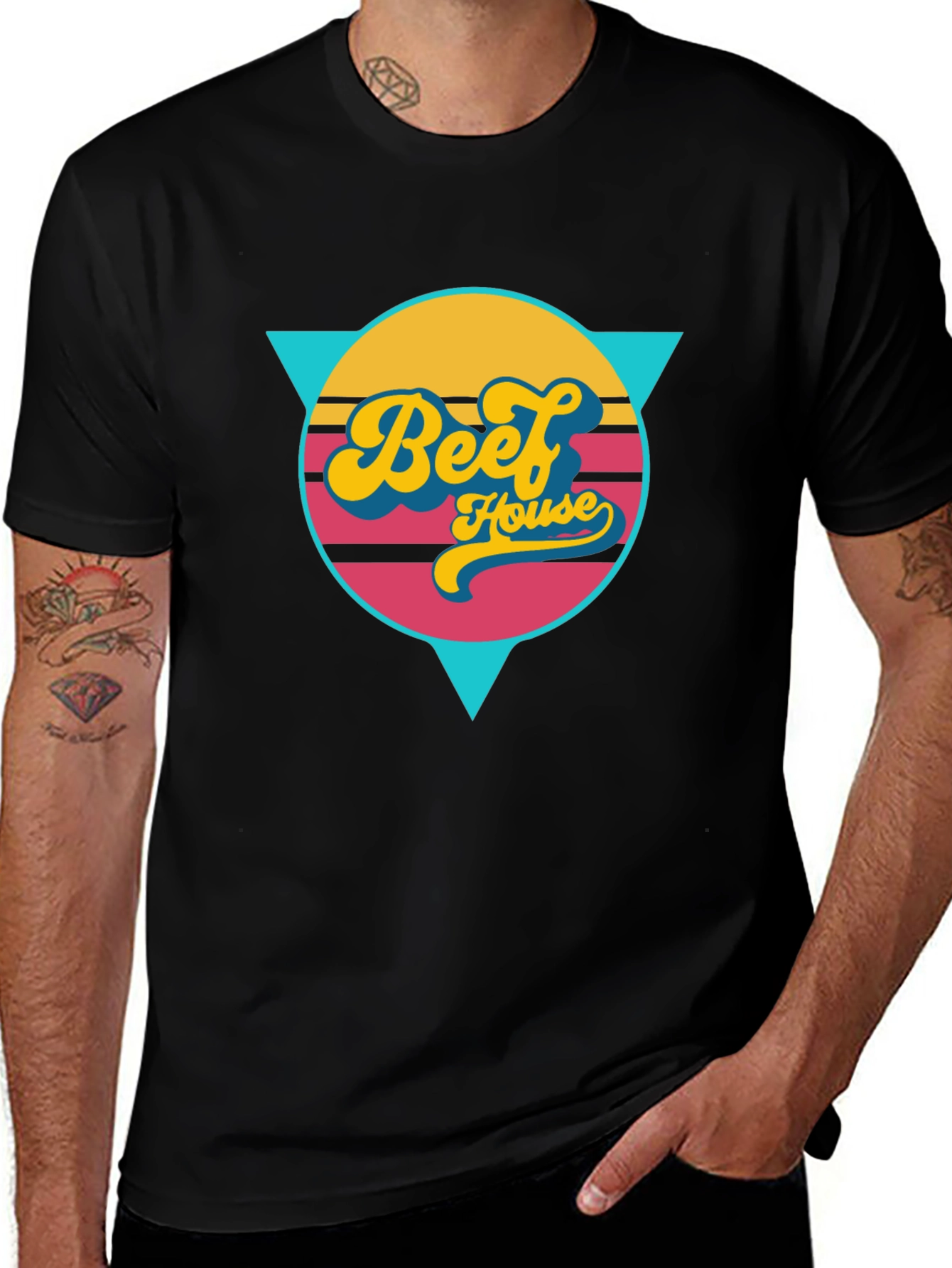 Retro Beef House Graphic Tee - Black Casual Shirt