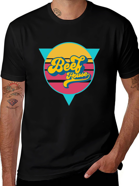 Retro Beef House Graphic Tee - Black Casual Shirt