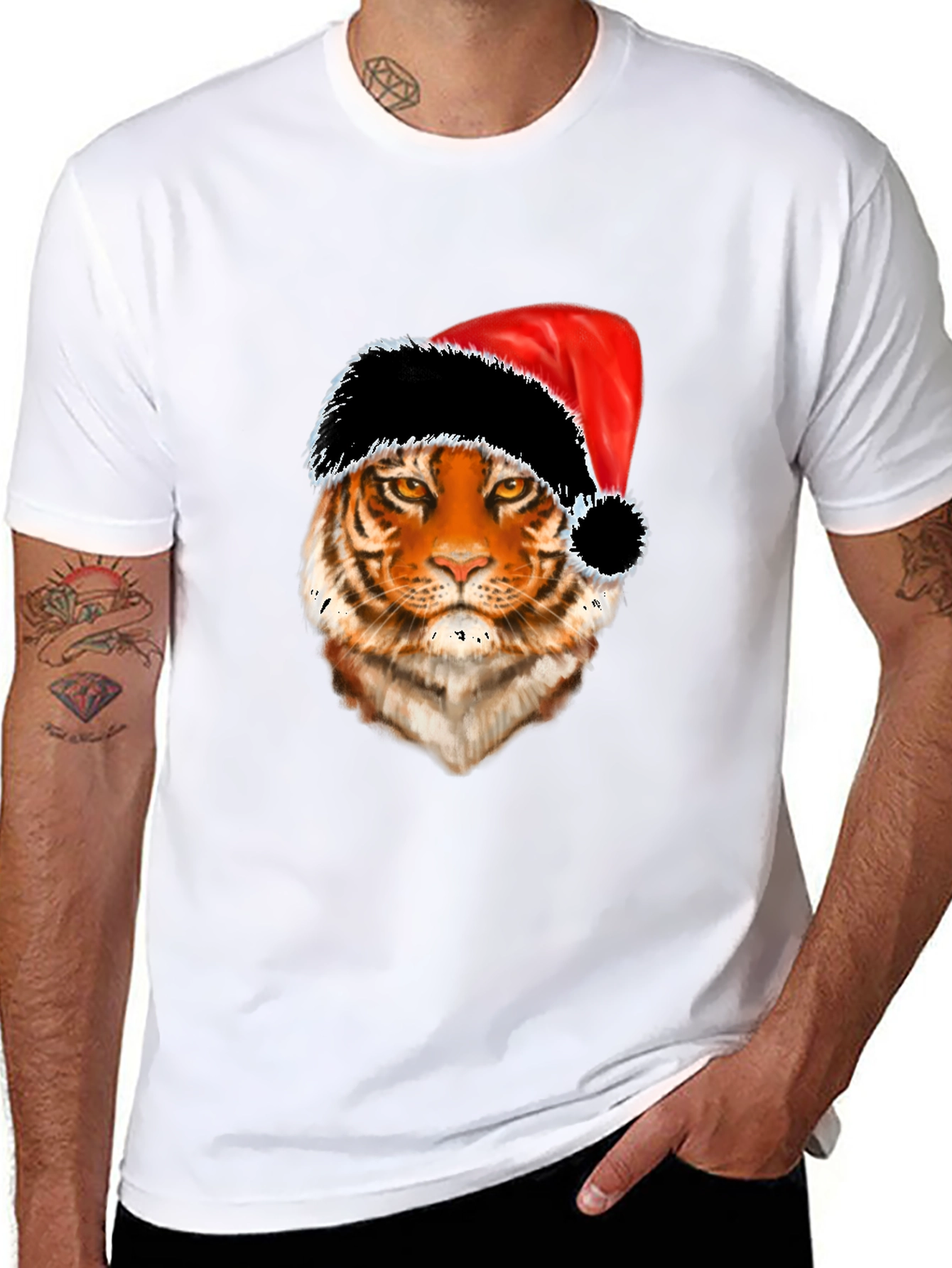 Tiger with Santa Hat Graphic Tee