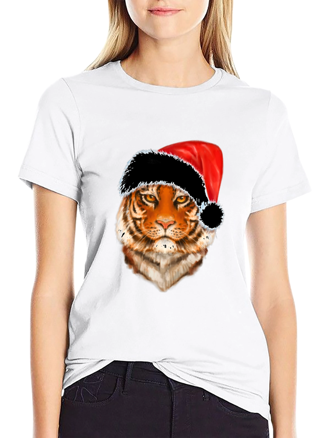 Tiger with Santa Hat Graphic Tee