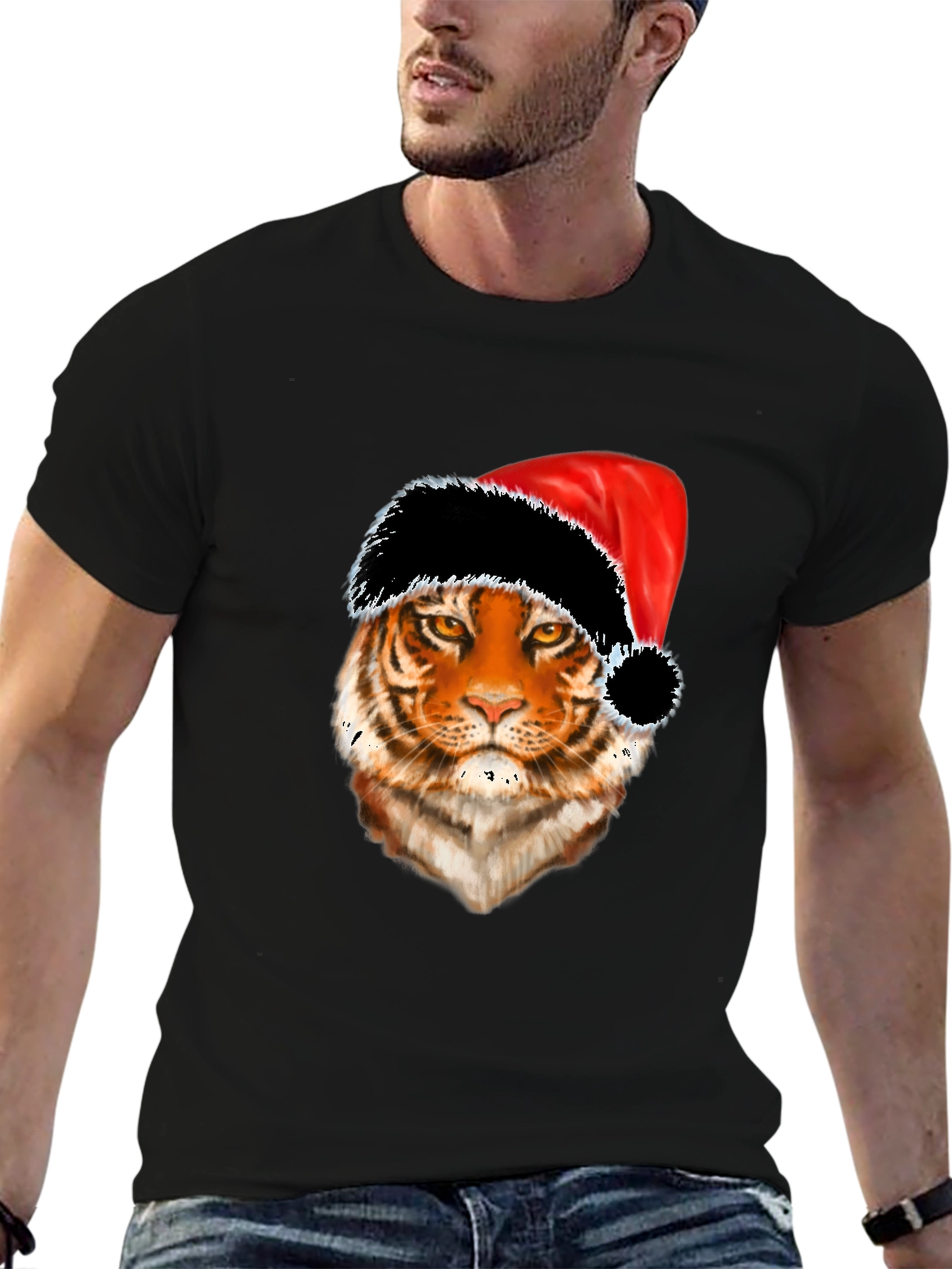Tiger with Santa Hat Graphic Tee