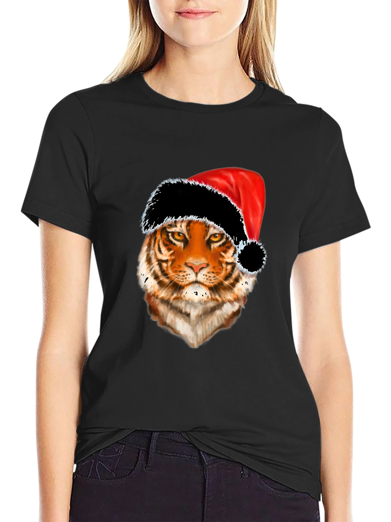 Tiger with Santa Hat Graphic Tee