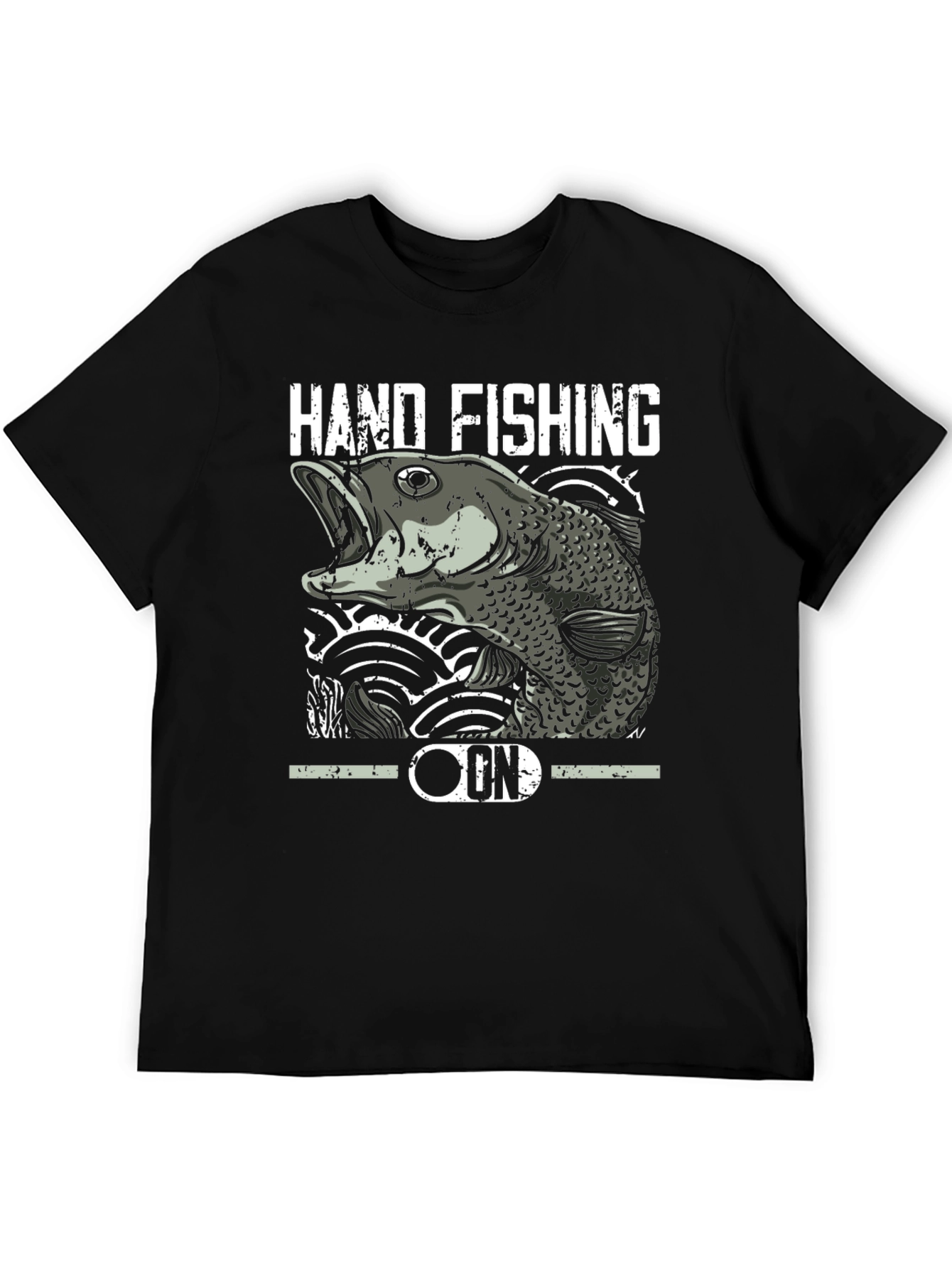 Hand Fishing Graphic Tee - Black Cotton T-Shirt