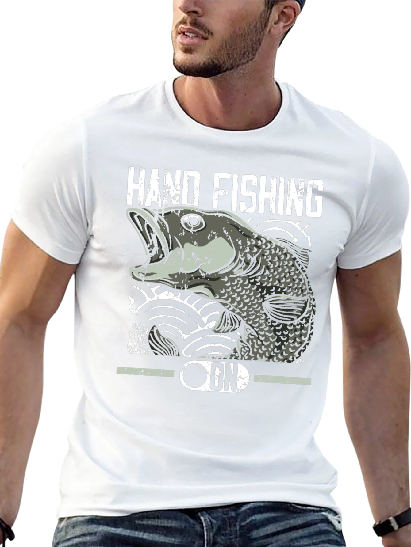 Hand Fishing Graphic Tee - Black Cotton T-Shirt