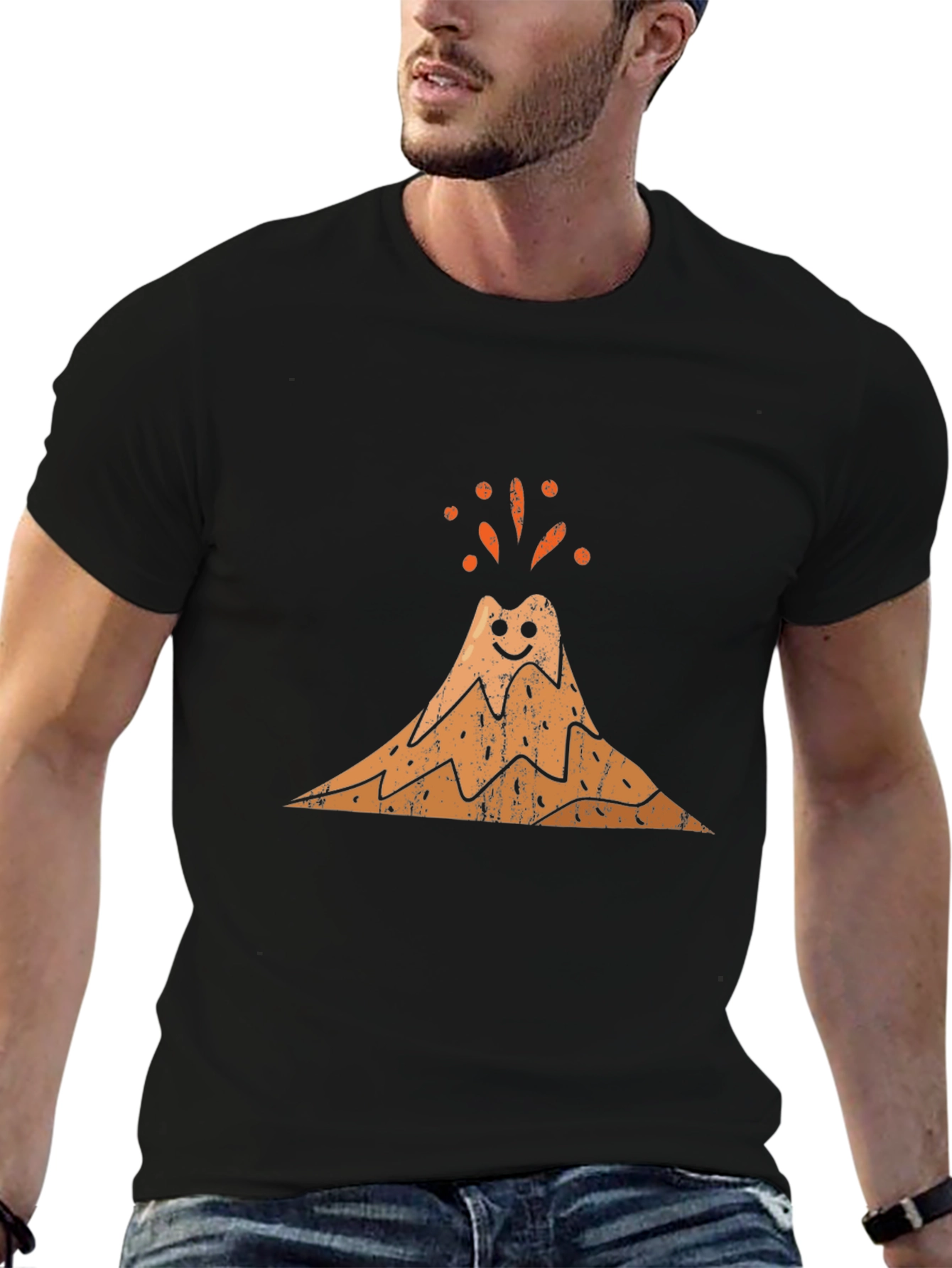 Happy Volcano Graphic Tee - Black Cotton Blend