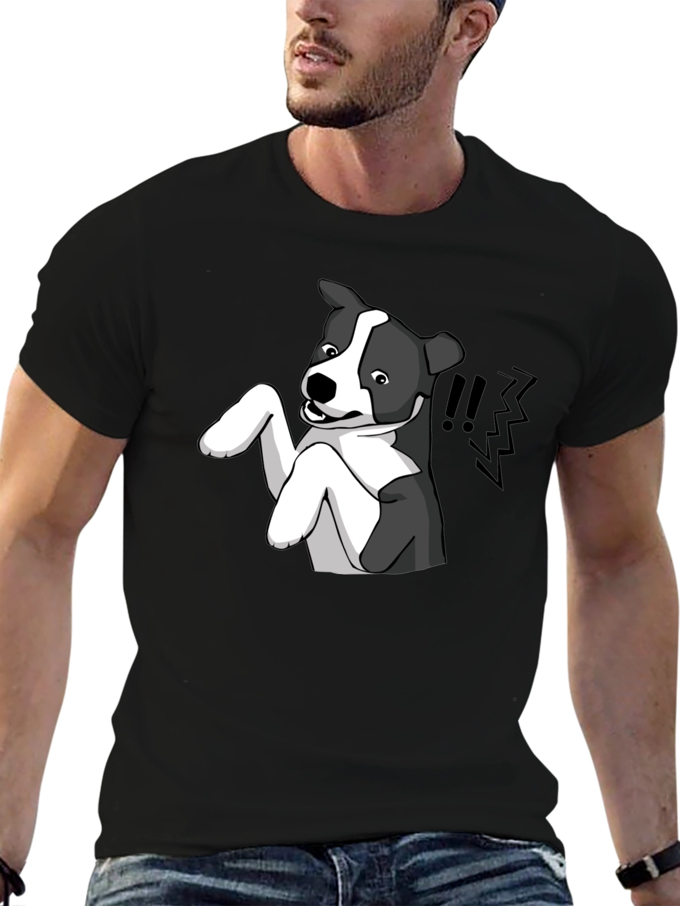 Dog Cartoon Graphic Tee - Mens Black T-Shirt