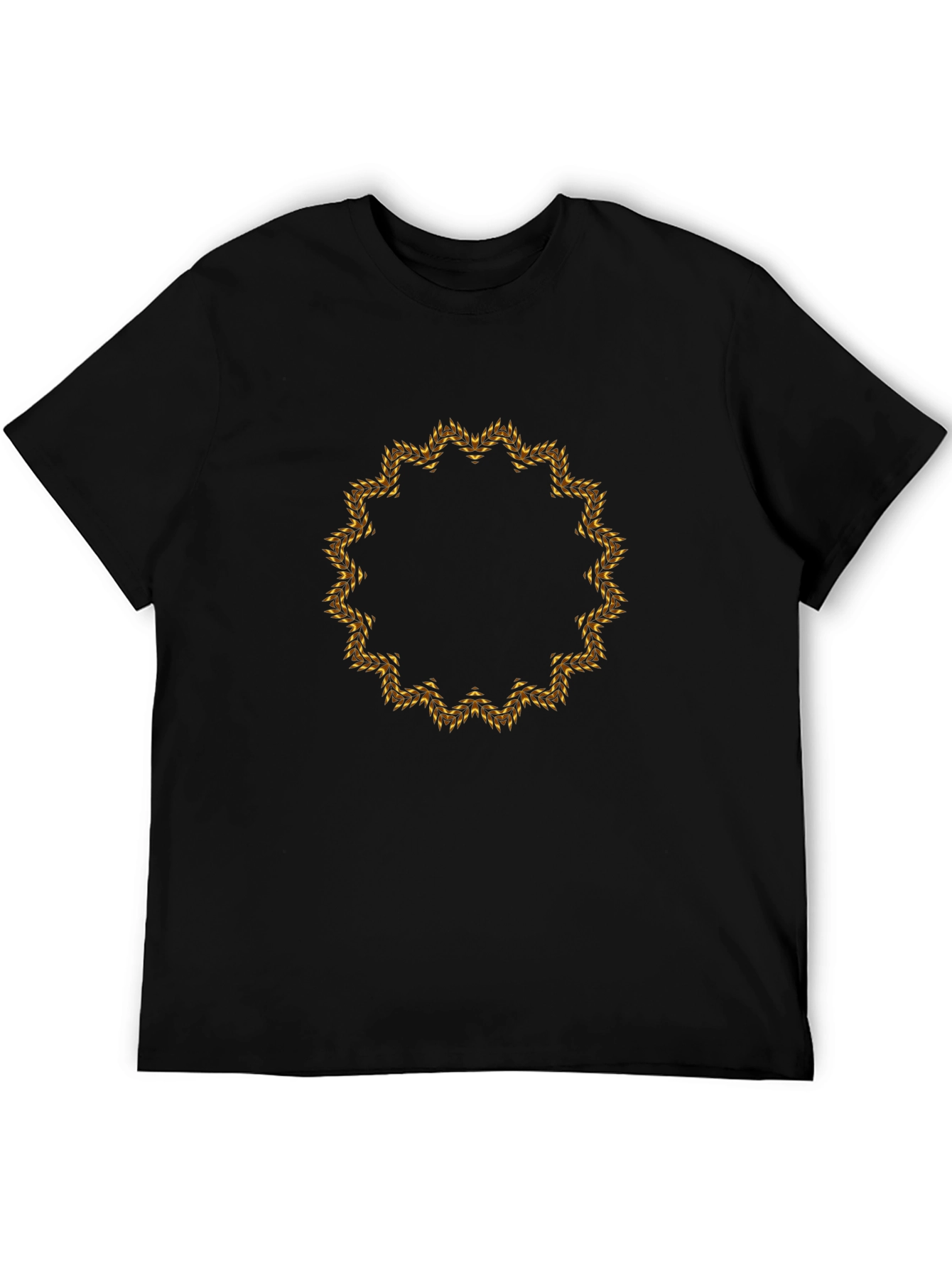 Mens Black Tee with Golden Floral Mandala