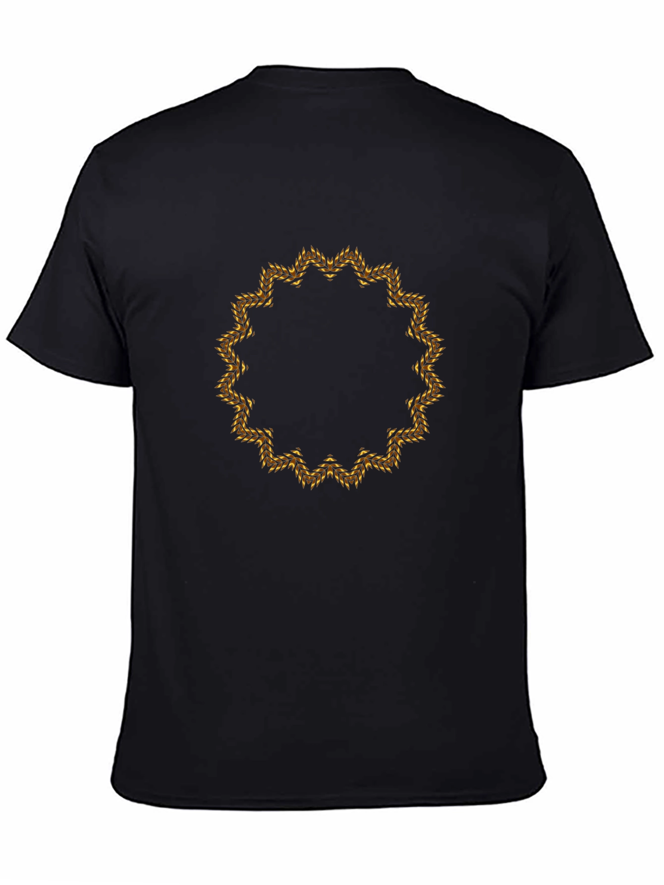 Mens Black Tee with Golden Floral Mandala