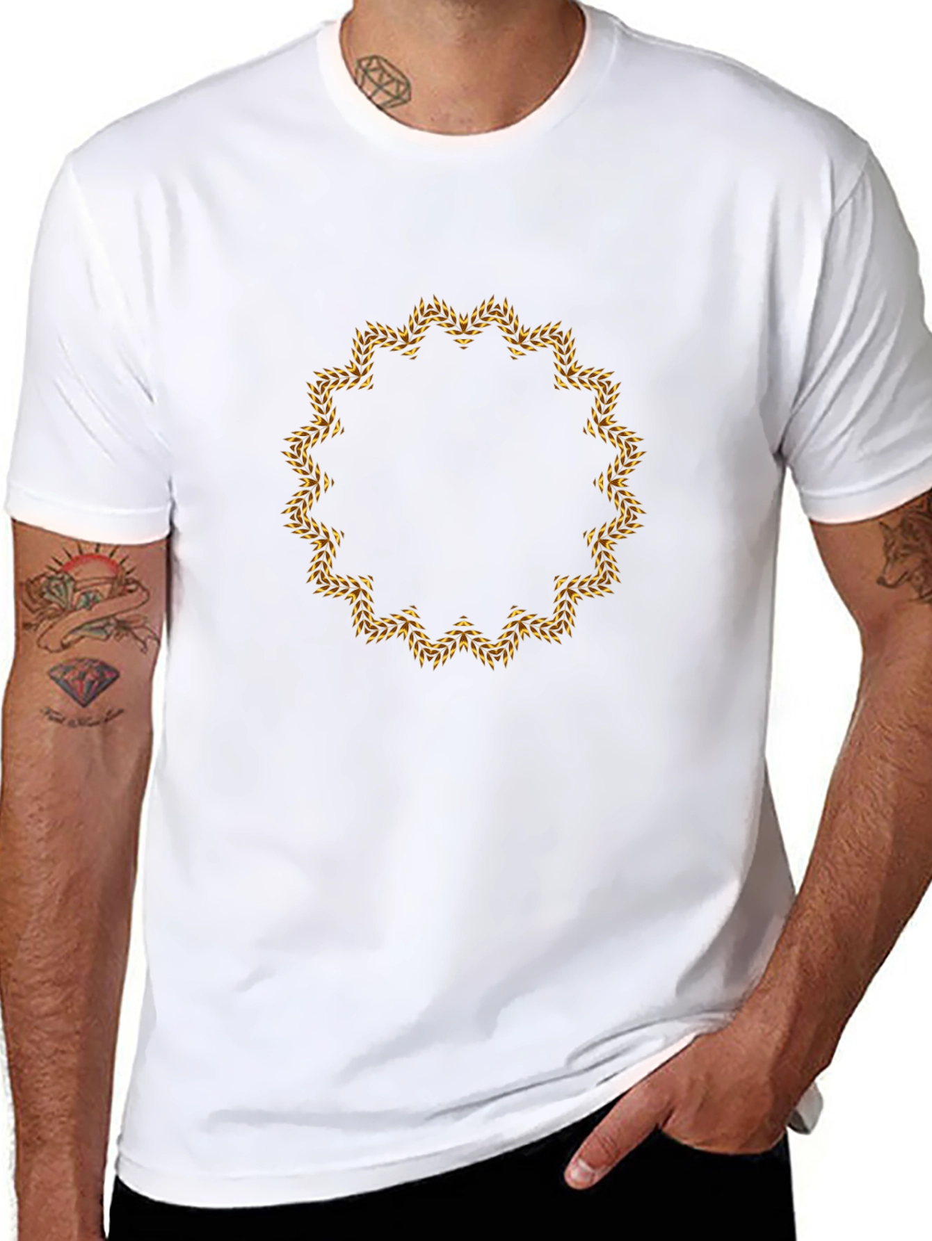 Mens Black Tee with Golden Floral Mandala