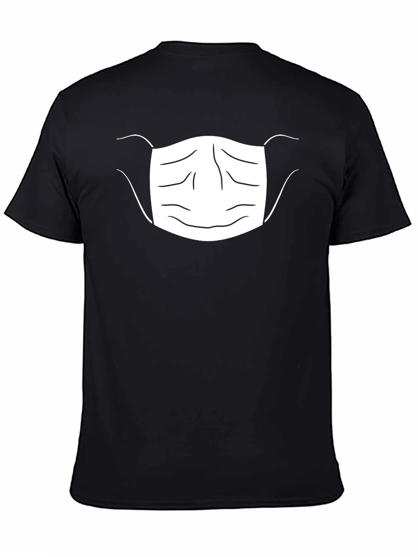 Masked Face Graphic Tee - Black Cotton Blend T-Shirt