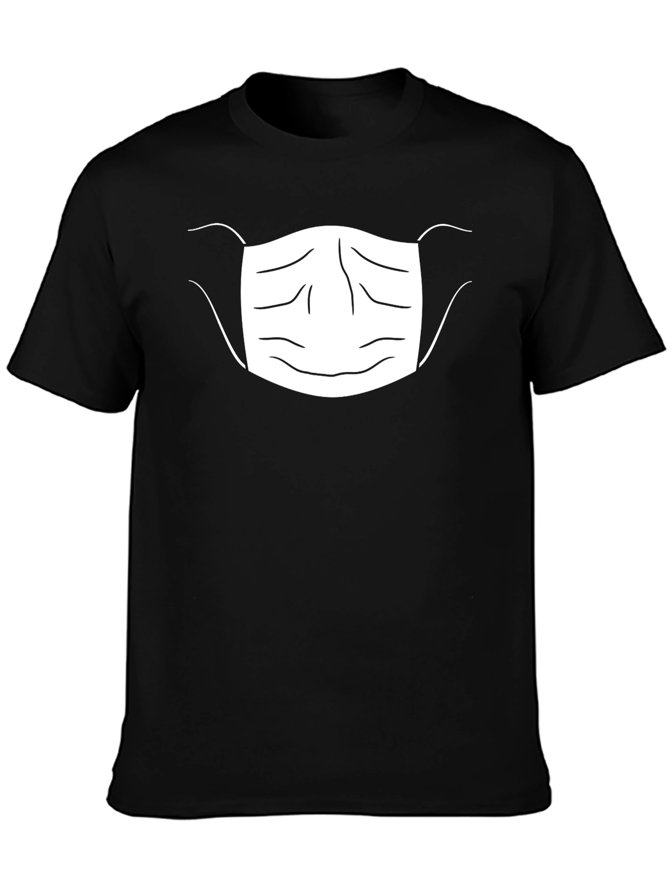 Masked Face Graphic Tee - Black Cotton Blend T-Shirt