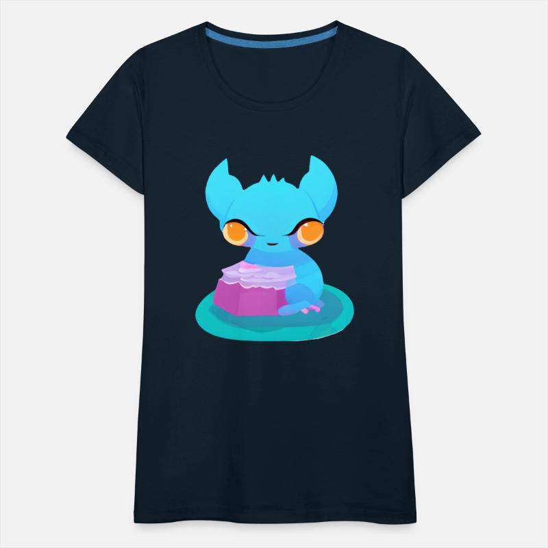 deviously cute cartoon monster holding a cake