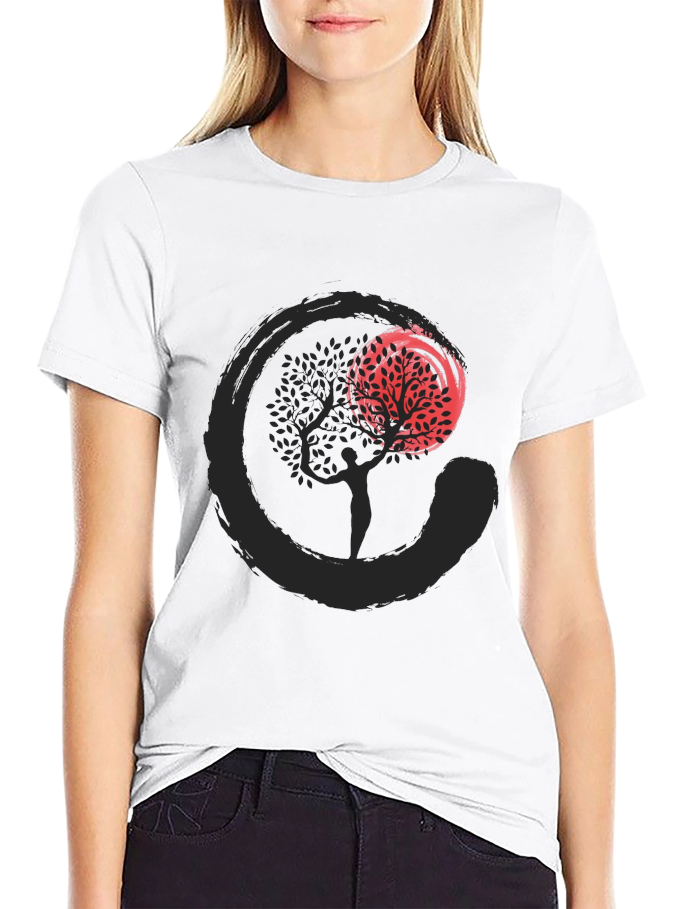 Zen Circle Tree Graphic T-Shirt - Black