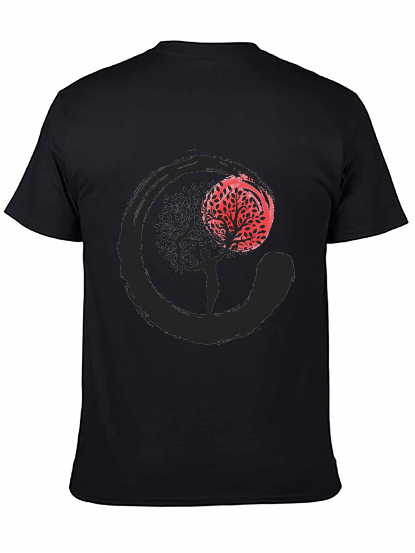Zen Circle Tree Graphic T-Shirt - Black