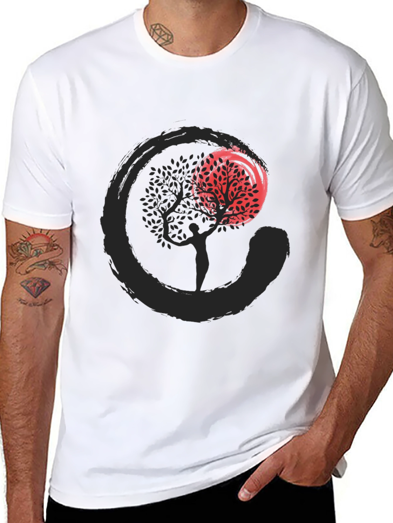 Zen Circle Tree Graphic T-Shirt - Black