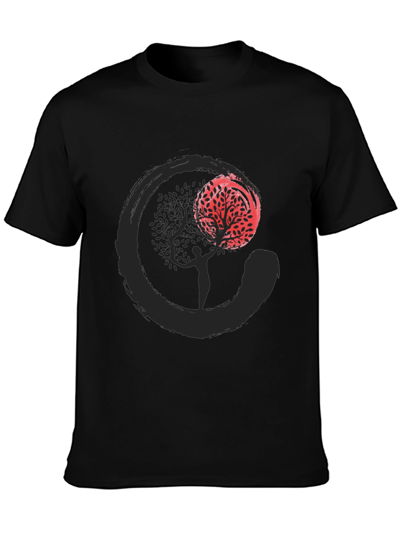 Zen Circle Tree Graphic T-Shirt - Black