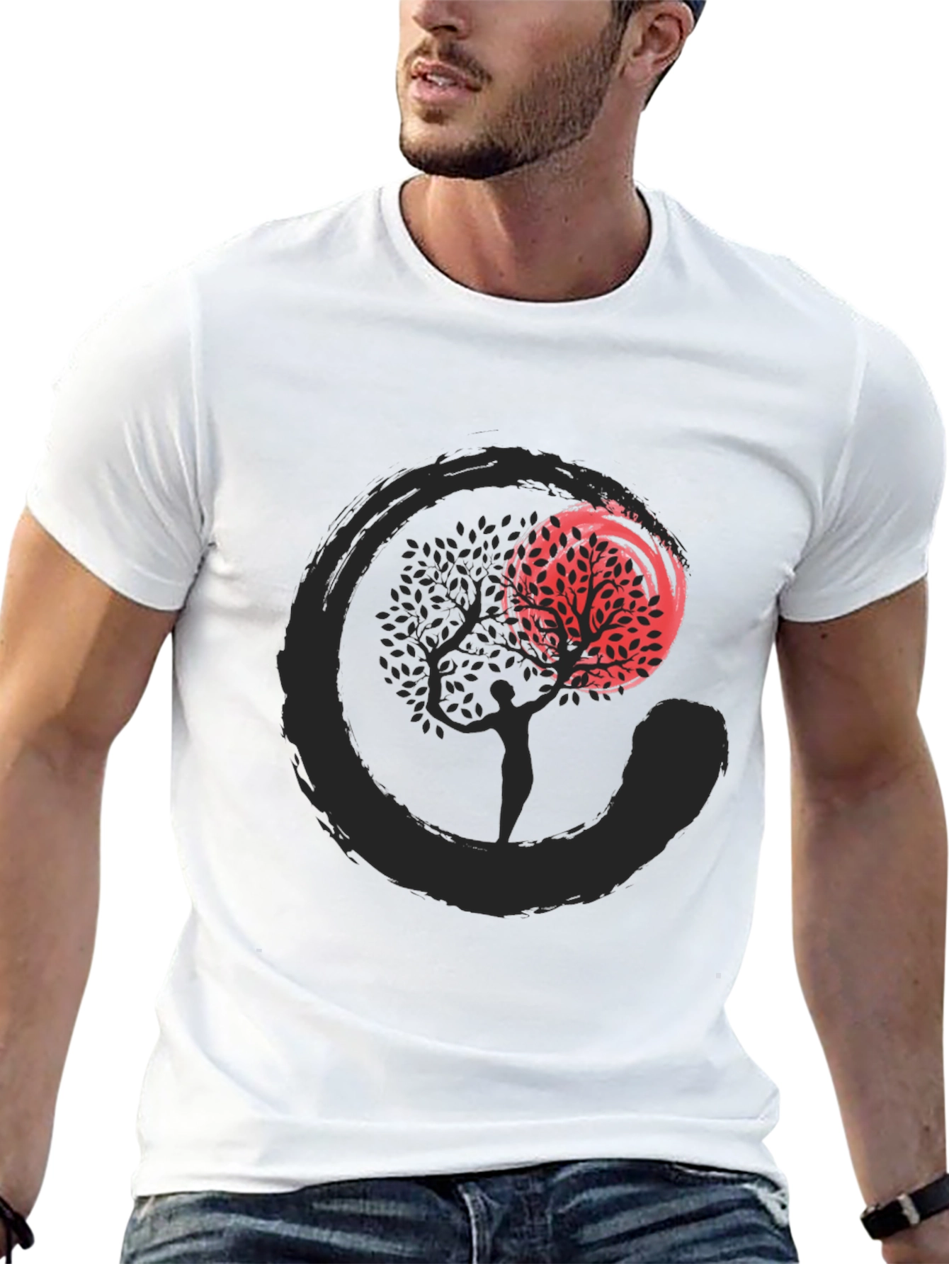 Zen Circle Tree Graphic T-Shirt - Black
